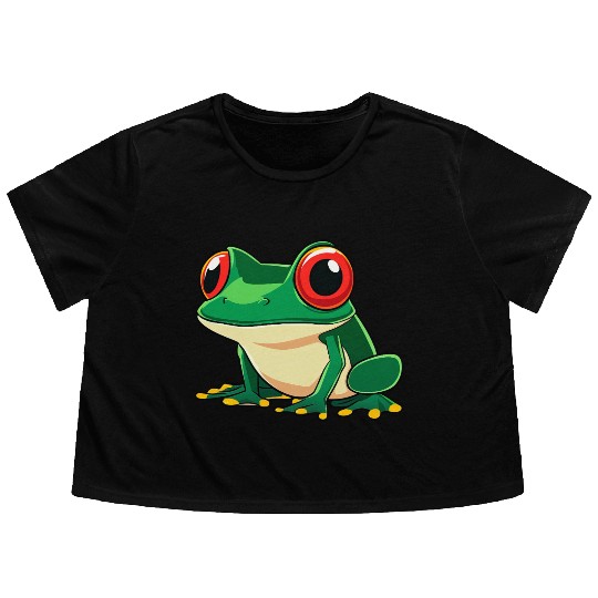 Little green frog Flowy Cropped Tees