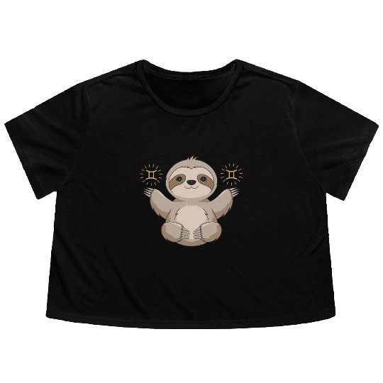 Adorable Gemini Zodiac Sloth Embraces Gemini Charm Flowy Cropped Tees