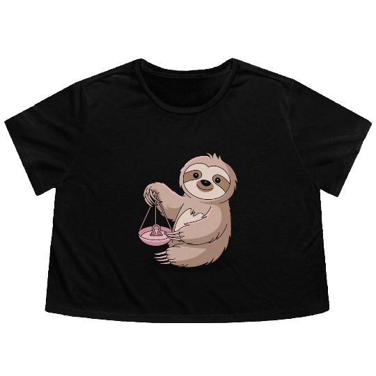 Charming Libra Zodiac Sloth With Balance Flowy Cropped Tees