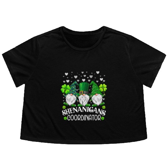 Shenanigans Coordinator St. Patricks Day Gnomes Flowy Cropped Tees