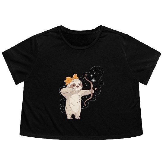 Sagittarius Zodiac Sloth Bow and Stars Flowy Cropped Tees