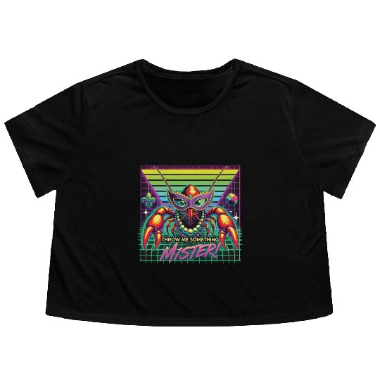 Mardi Gras Crawfish Throw Me Something Mister Flowy Cropped Tees