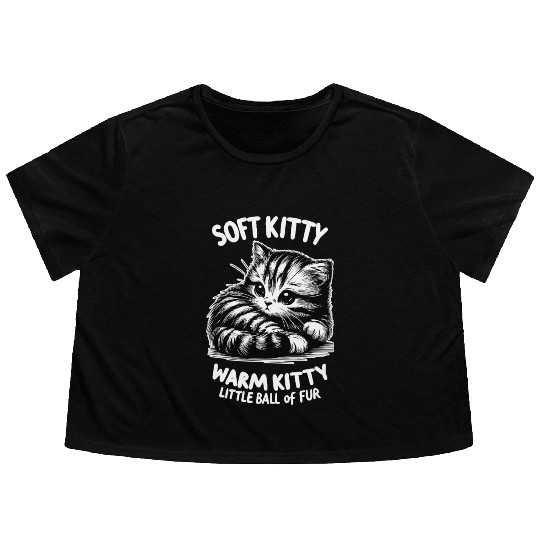 Soft Kitty (dark) Flowy Cropped Tees