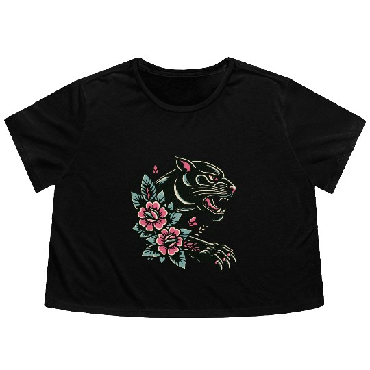 Black Panther Flash Tattoo Flowy Cropped Tees