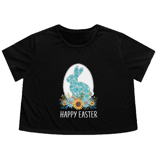 Happy Easter Day Bunny Eggs Hunter Squad Flower Flowy Cropped Tees