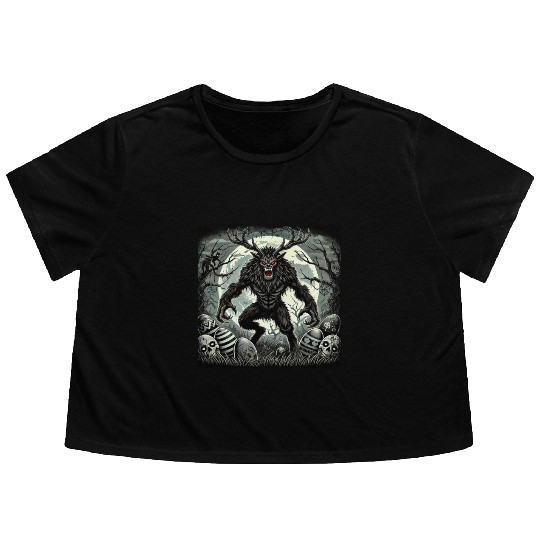 Wendigo Monster Deer Easter Werewolf Creepy Flowy Cropped Tees