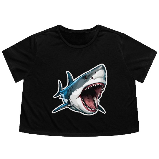 Big White Shark Attack Flowy Cropped Tees