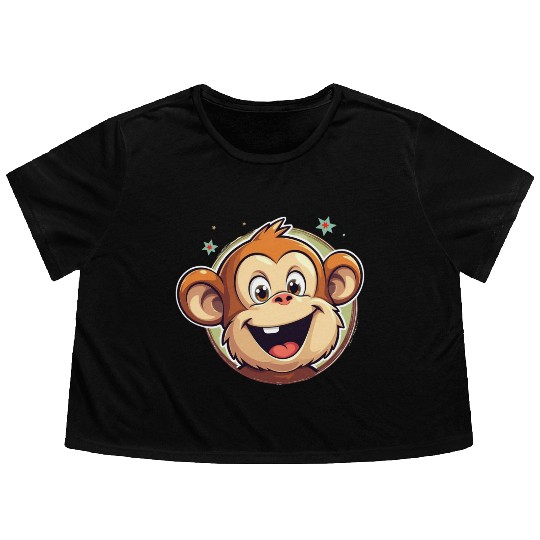 Cute Cartoon Monkey Face Flowy Cropped Tees