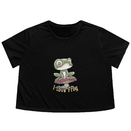 i love frog Flowy Cropped Tees