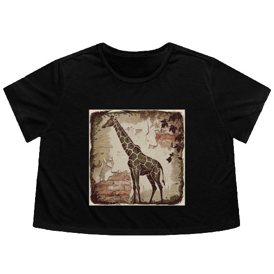 Stylized giraffe Flowy Cropped Tees