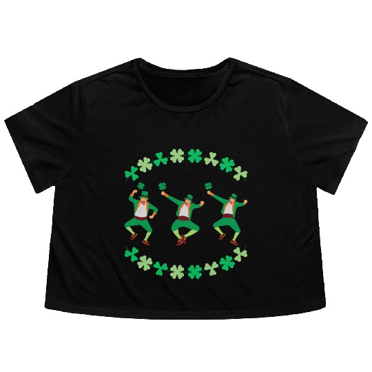 Dancing Leprechauns St Patrick's Day Flowy Cropped Tees