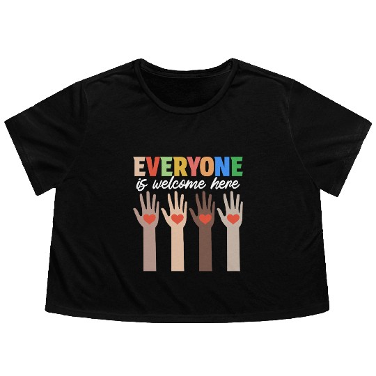 Everyone Is Welcome Here Idaho Teacher Flowy Cropped Tees
