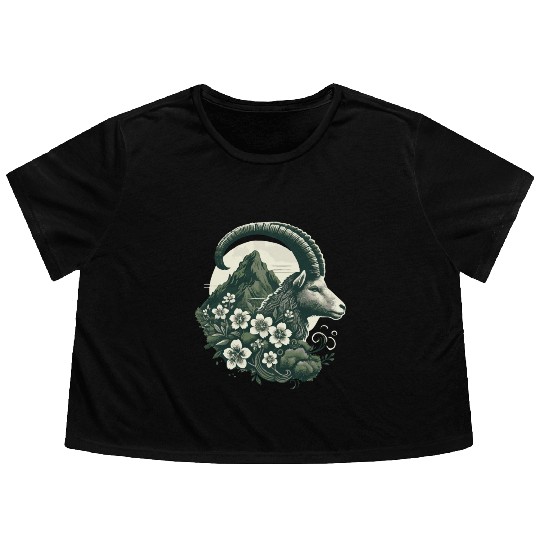Capricorn Zodiac Sign - Mountain Goat Astrology Flowy Cropped Tees