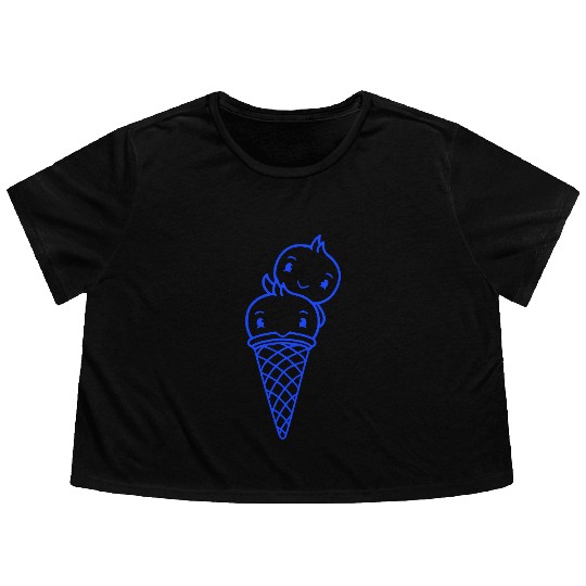 Two Birds Ice Cream Waffle Scoops Greeting Waving Flowy Cropped Tees