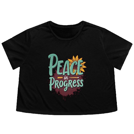 Inspirational Sunflower and Peace Message Flowy Cropped Tees