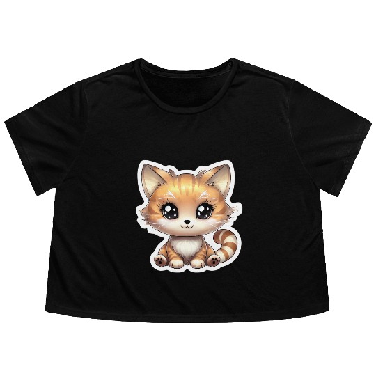 Kawaii Cat Flowy Cropped Tees