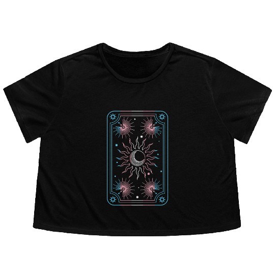 Mystical Transgender Tarot Card with Sun and Moon Flowy Cropped Tees