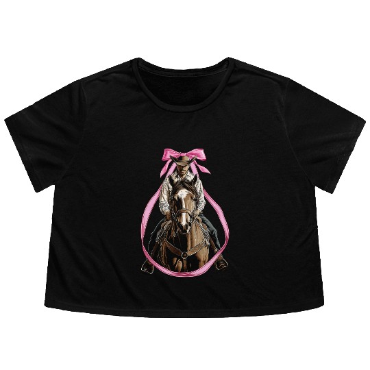 Coquette Bow Rodeo Barrel Racer Barrel Racing Mom Flowy Cropped Tees