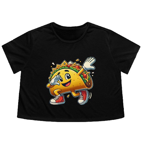 Dabbing Taco Cinco de Mayo Mexican Food Flowy Cropped Tees
