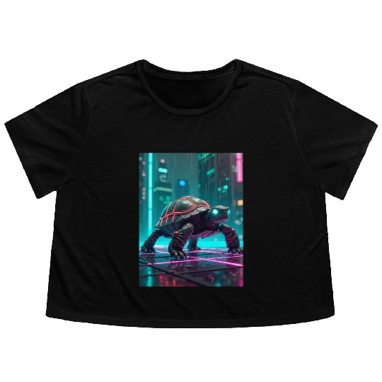 Cyberpunk Turtle Flowy Cropped Tees