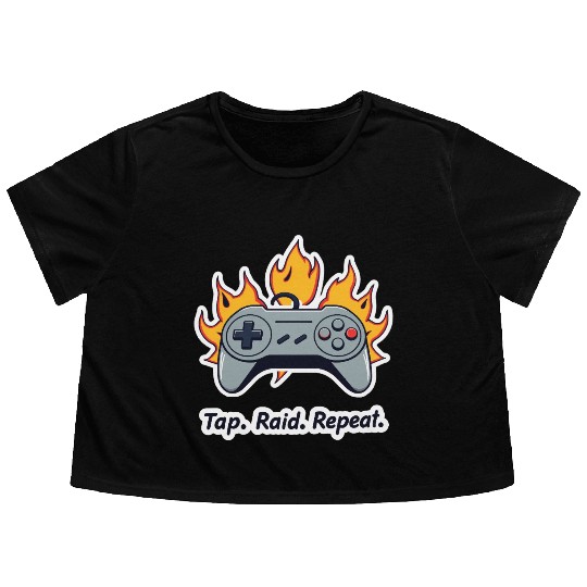 Tap. Raid. Repeat. – Retro Gamer Controller On Fir Flowy Cropped Tees
