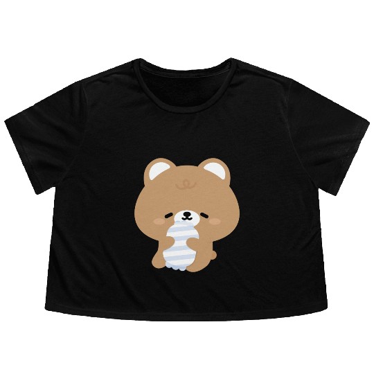 Sleepy Brown Bear Flowy Cropped Tees