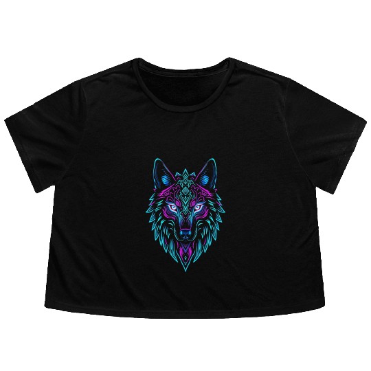 wolf face Flowy Cropped Tees