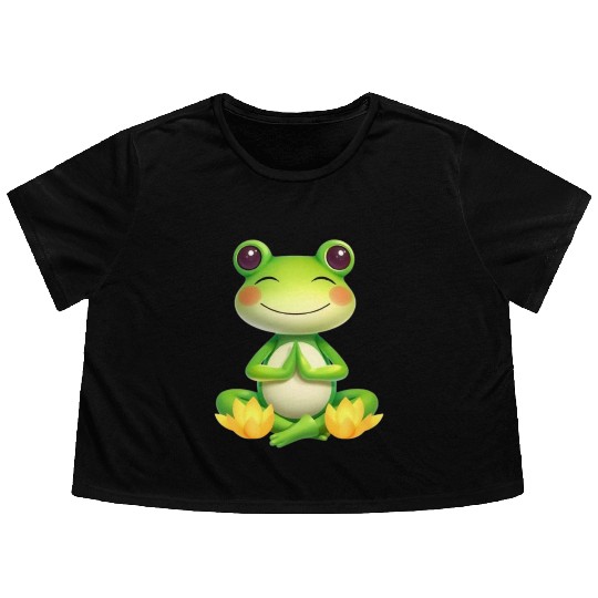 Zen Frog – Peaceful Meditation Frog Design Flowy Cropped Tees