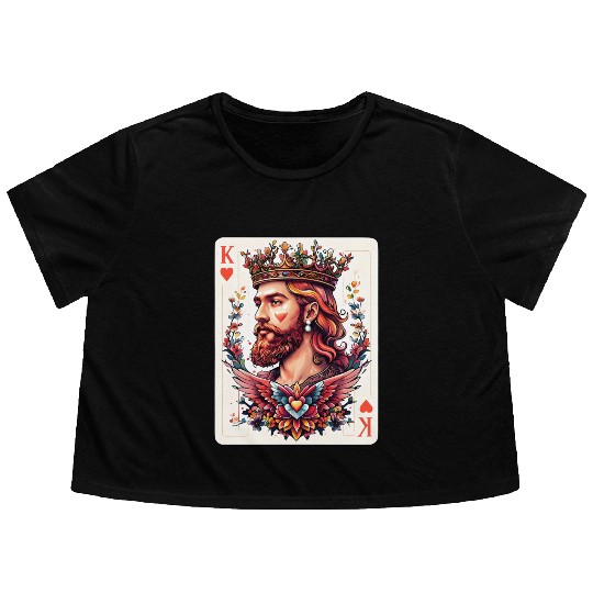 King of Hearts Card Illustration Flowy Cropped Tees