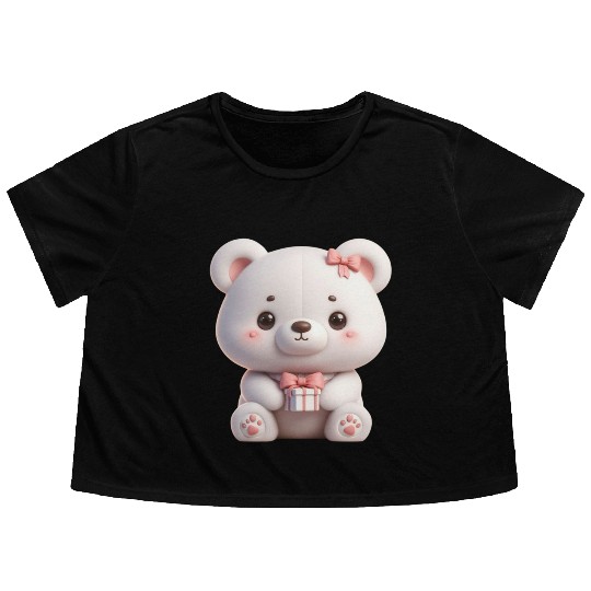 Sweet Teddy Bear and Gift Box Flowy Cropped Tees