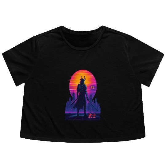 Neon Samurai - Cyberpunk Warrior Art Flowy Cropped Tees