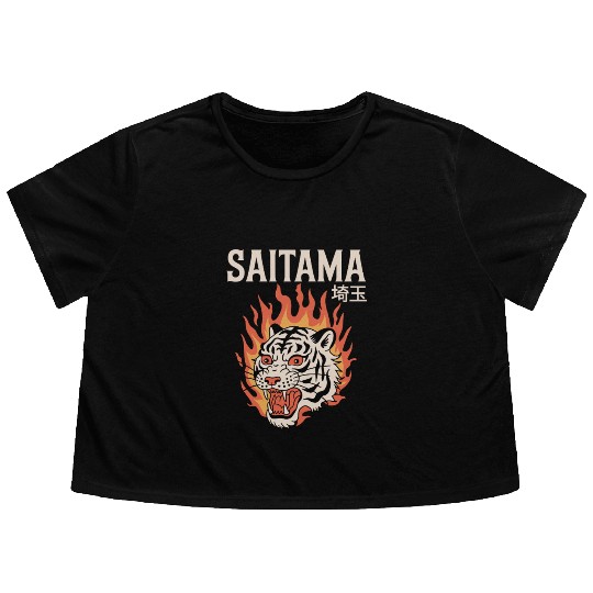 Vintage Saitama Flowy Cropped Tees – Bold Tiger Tattoo Design