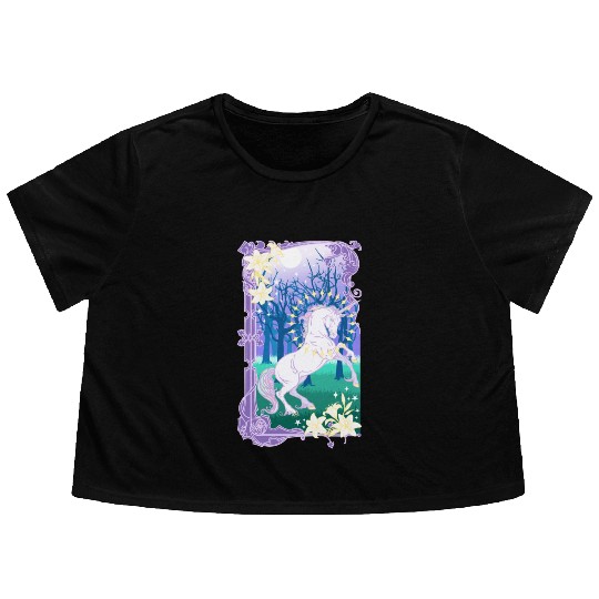 Unicorn fantasy lilac moon Flowy Cropped Tees