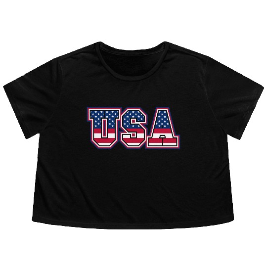 USA Letters with American Flag Pattern Flowy Cropped Tees