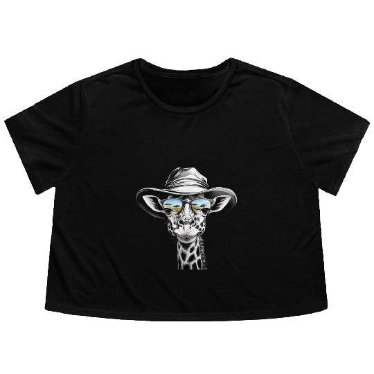 Giraffe Face with Bucket Hat Flowy Cropped Tees