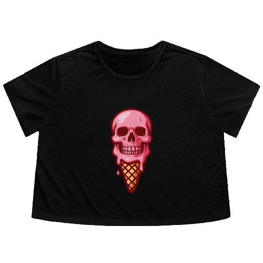 ice-cream skull Flowy Cropped Tees