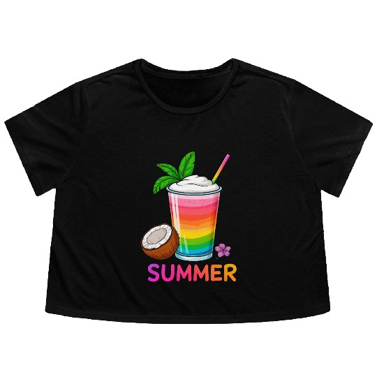 Summer Beach Cocktail Flowy Cropped Tees