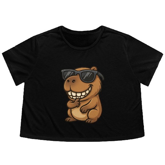 Cool capybara guinea pig sunglasses smile Flowy Cropped Tees