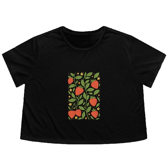 Strawberry Garden Pattern Flowy Cropped Tees