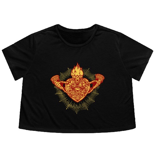 Sacred Heart Claddagh Symbol - Fire Flowy Cropped Tees