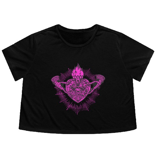 Sacred Heart Claddagh Symbol Pink Flowy Cropped Tees