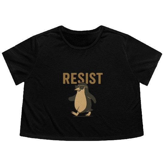 Resist Penguin Activism - Funny Protest Graphic Flowy Cropped Tees