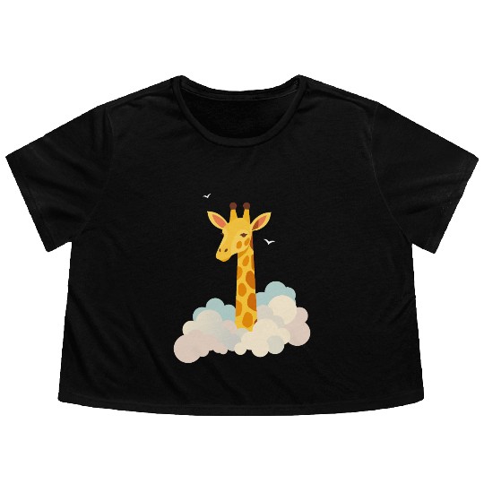 Gentle Giraffe Above the Clouds – Dreamy Motif Flowy Cropped Tees