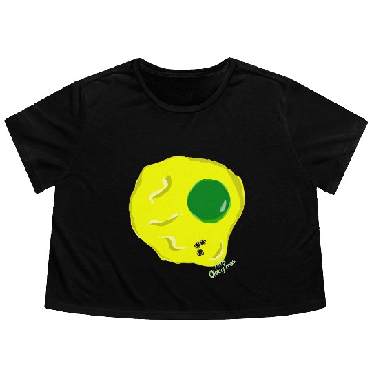 Yellow and green fried egg and flies Flowy Cropped Tees
