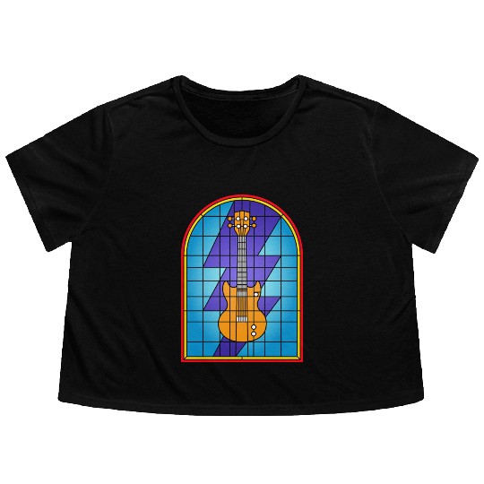 Stained Glass Art Electric Guitar Flowy Cropped Tees