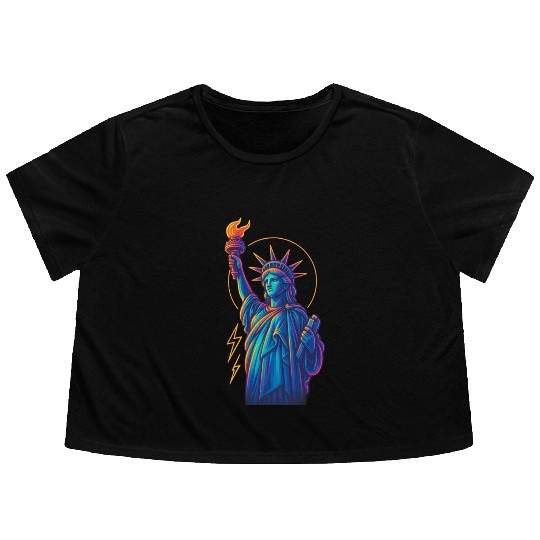 Statue of Liberty Neon Flowy Cropped Tees Design