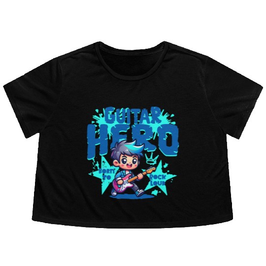 Guitar Hero Kid – Cute Rock Star Cartoon Flowy Cropped Tees | Bor