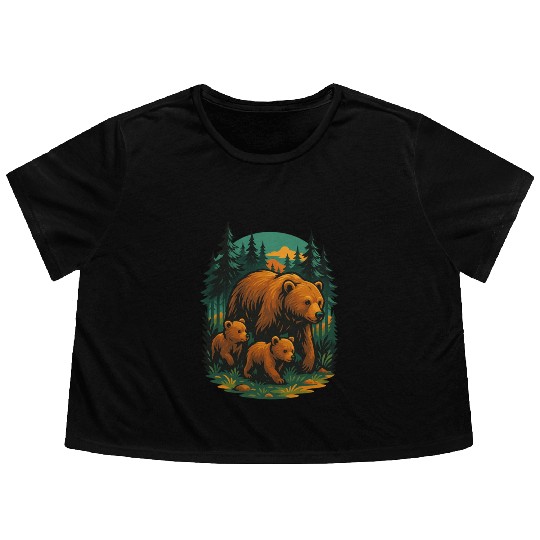 Mama Bear and Cubs Forest Flowy Cropped Tees – Bold Wildlife