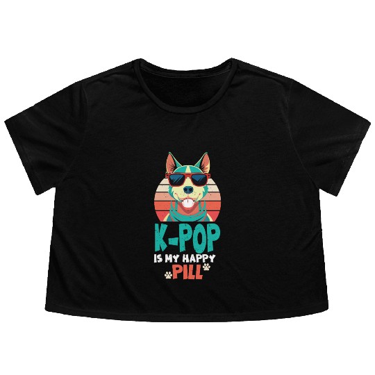 Kpop Happy Pill Corgi Dog Korean Pop Merch K-pop M Flowy Cropped Tees