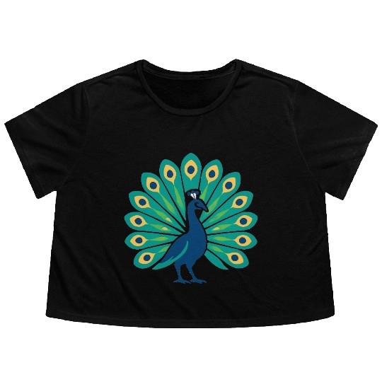 Elegant Peacock Feather Spread Flowy Cropped Tees